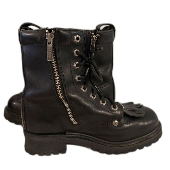 Harley-Davidson Black Leather Kiltie Fringe Boots - Size 7 - Picture 2 of 12